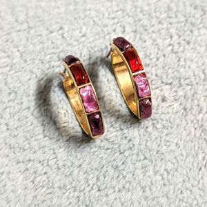 Vintage Liz Claiborne Goldtone  Hoop Earrings w/ Variegated Purple Accents